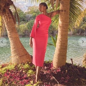 NWOT Veronica Beard Patsy Linen one shoulder pink midi Dress sz 0